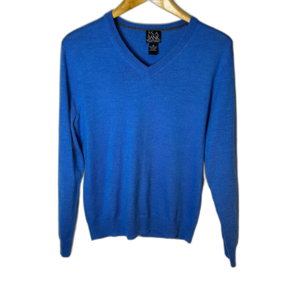 Jos. A. Bank Traveler's Collection Medium Blue Merino Wool V-Neck Sweater Size M - Picture 2 of 8